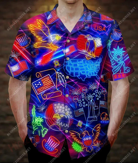 Lá Saoirse 4 Iúil Shona duit Léine Gearr Muinchille Unisex Caitheamh aimsire Léinte Haváíais Oirbheartaíochta Léine Haváís Patrún Léine Haváíais, Bronntanas Léine Haváís, Bronntanas Nollag