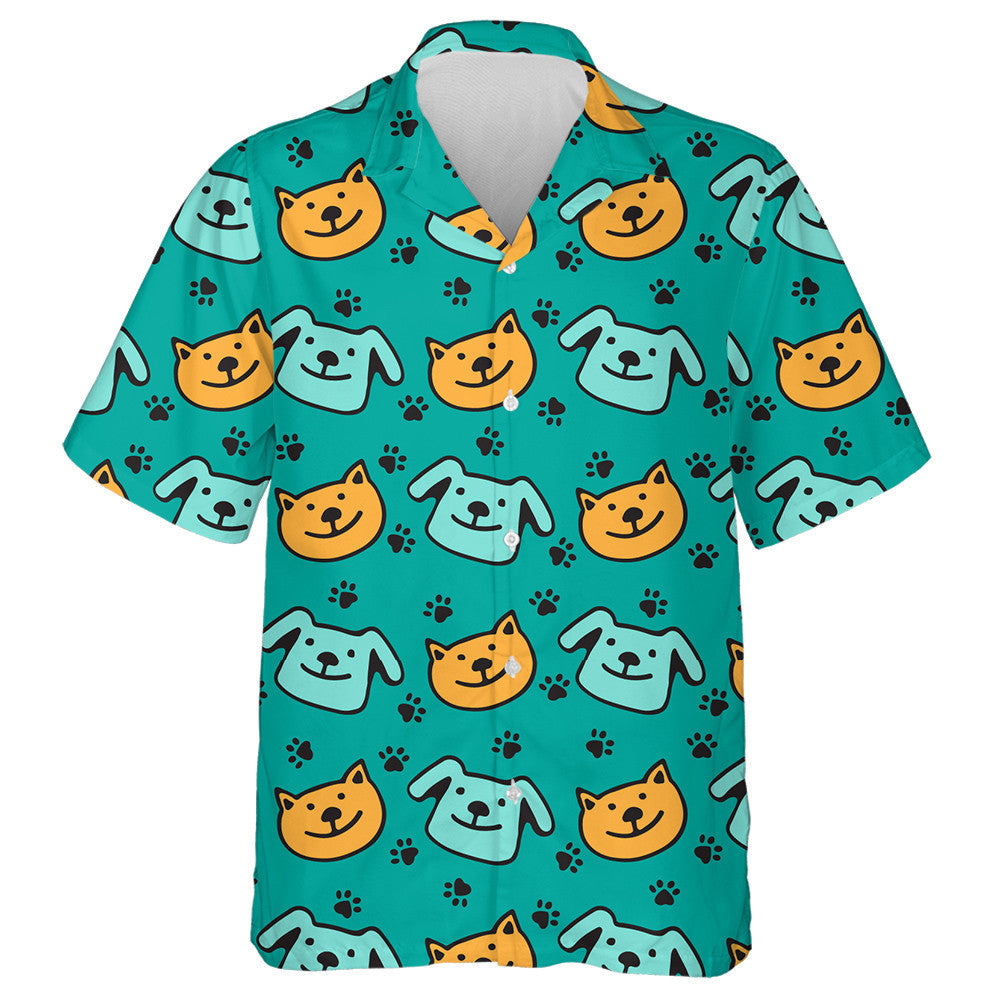 Happy Dogs And Cats On Blue Background Hawaiian Shirt, Hawaiian Shirt Gift, Christmas Gift