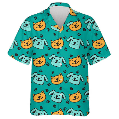 Happy Dogs And Cats On Blue Background Hawaiian Shirt, Hawaiian Shirt Gift, Christmas Gift