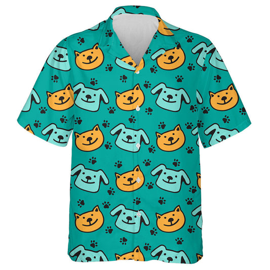 Happy Dogs And Cats On Blue Background Hawaiian Shirt, Hawaiian Shirt Gift, Christmas Gift