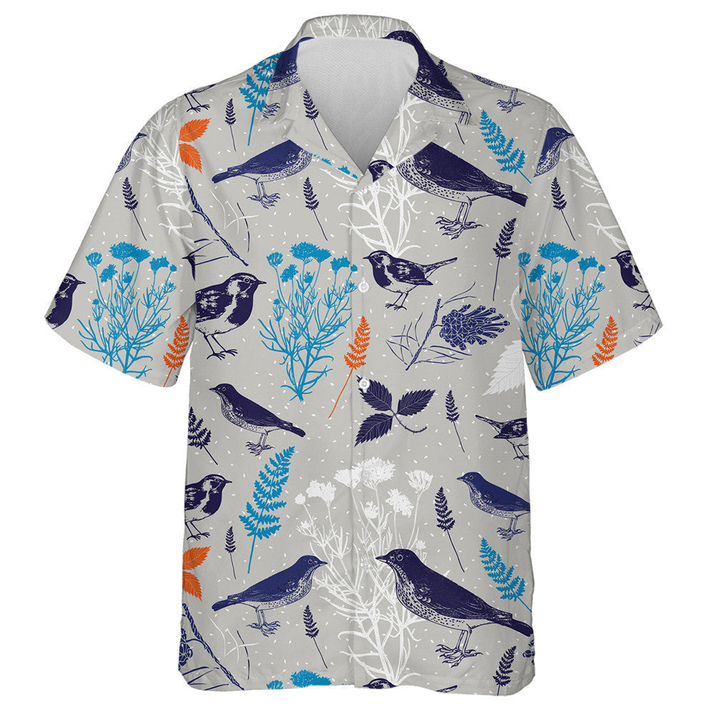 Blue Bird With Tree And Leave In Winter Hawaiian Shirt, Hawaiian Shirt Gift, Christmas Gift