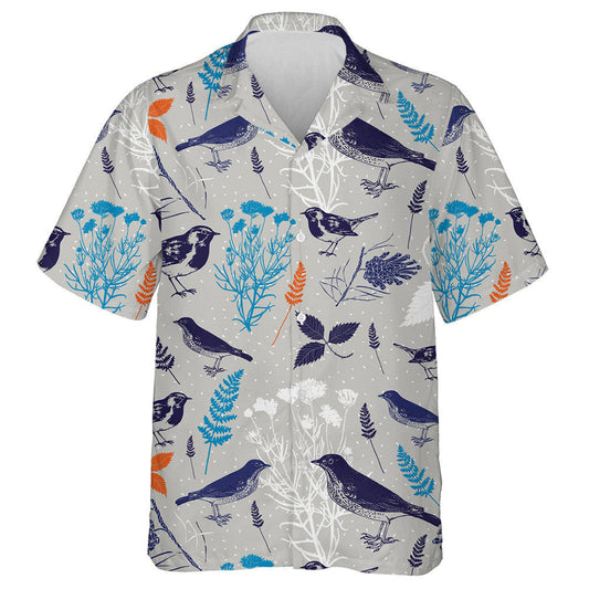 Blue Bird With Tree And Leave In Winter Hawaiian Shirt, Hawaiian Shirt Gift, Christmas Gift