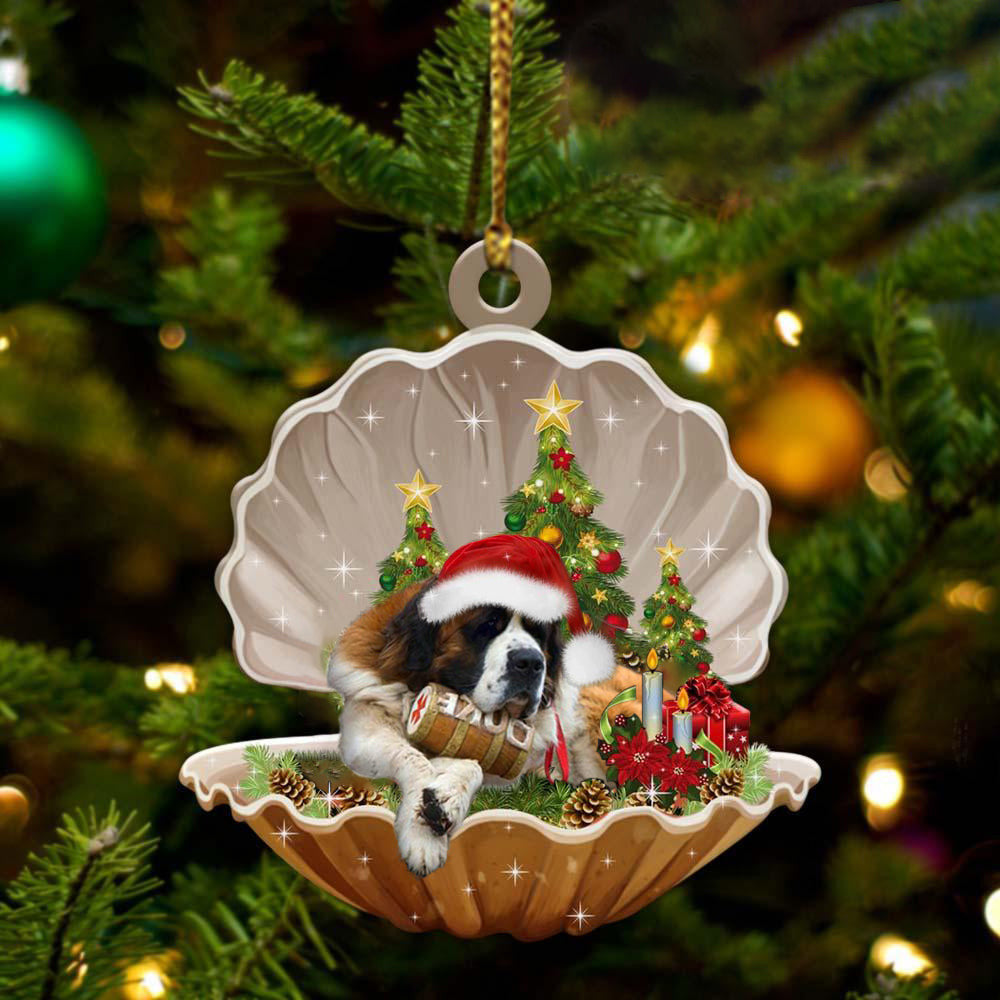 Cute St Bernard Sleeping in Pearl Dog Christmas Ornament Flat Acrylic,Christmas Gift,Christmas Decoration