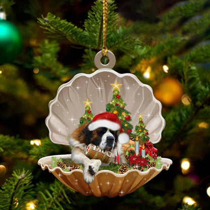 Cute St Bernard Sleeping in Pearl Dog Christmas Ornament Flat Acrylic,Christmas Gift,Christmas Decoration