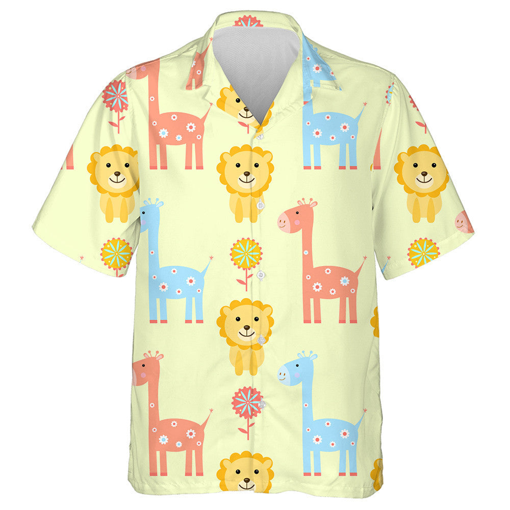 Colorful Cute Giraffe And Lion With Flower Hawaiian Shirt, Hawaiian Shirt Gift, Christmas Gift