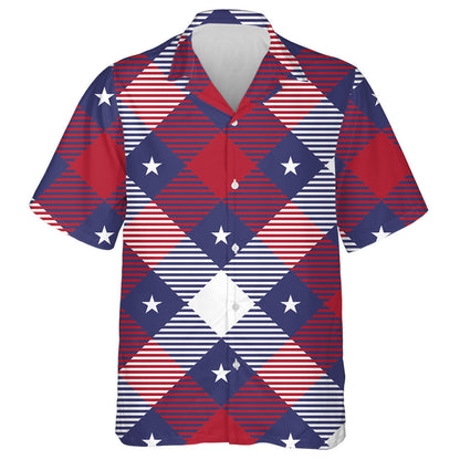 Modern Patriotic USA Star Tartan Pattern Hawaiian Shirt, Hawaiian Shirt Gift, Christmas Gift