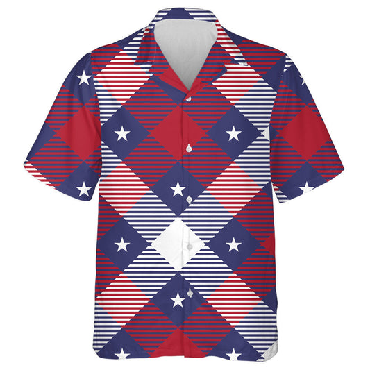 Modern Patriotic USA Star Tartan Pattern Hawaiian Shirt, Hawaiian Shirt Gift, Christmas Gift