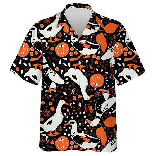 Hand Drawn Ducks Apples Leaf And Seeds Hawaiian Shirt, Hawaiian Shirt Gift, Christmas Gift