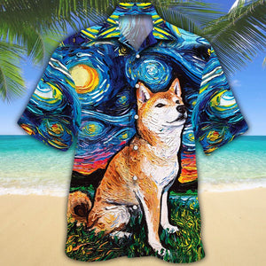 Shiba Inu Dog Lovers Beautiful Night Sky Hawaiian Shirt, Hawaiian Shirt Gift, Christmas Gift