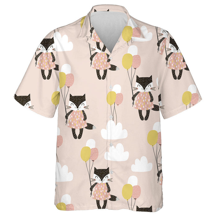 Cute Cats With Balloons And Clouds Hawaiian Shirt,Hawaiian Shirt Gift, Christmas Gift