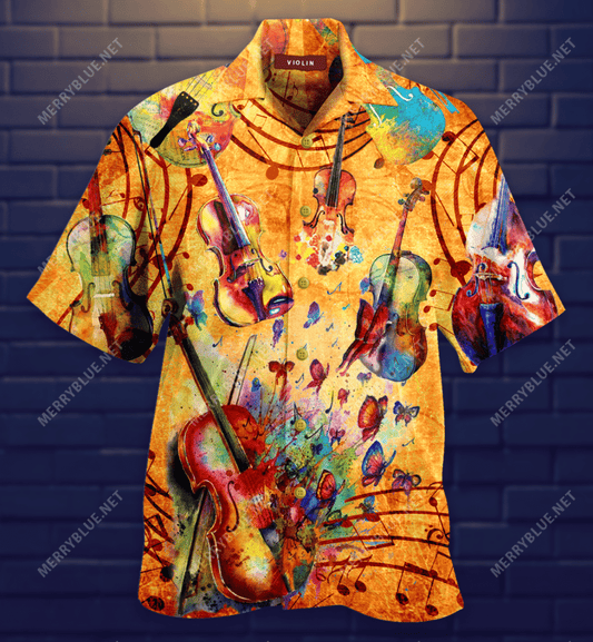 Colorful Violin Vintage Hawaiian Shirt, Hwaiian For Gift