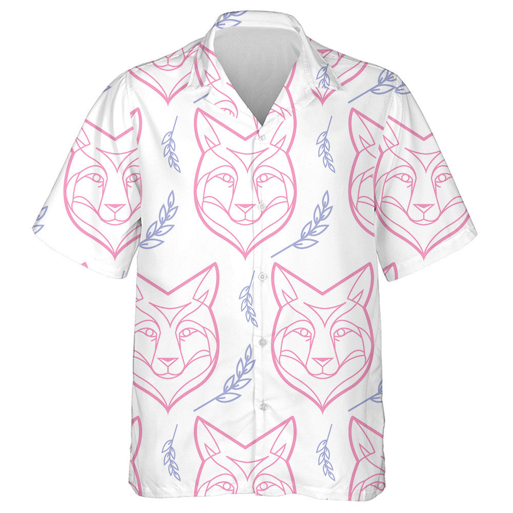 Pink Line Wolf Head And Leaves Hawaiian Shirt,Hawaiian Shirt Gift, Christmas Gift