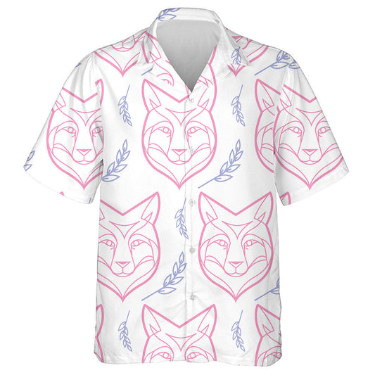 Pink Line Wolf Head And Leaves Hawaiian Shirt,Hawaiian Shirt Gift, Christmas Gift