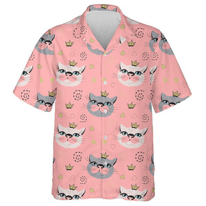 Adorable Cat Princess Face On Pink Background Hawaiian Shirt, Hawaiian Shirt Gift, Christmas Gift