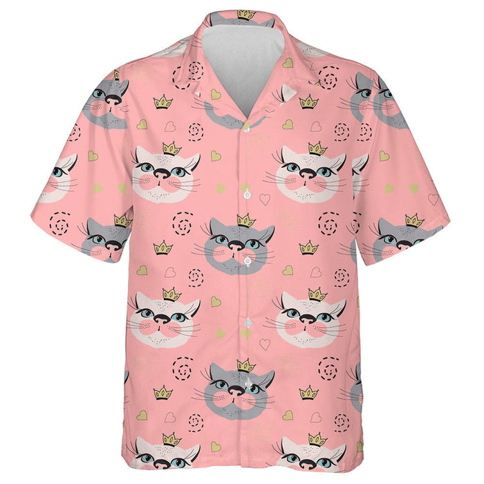 Adorable Cat Princess Face On Pink Background Hawaiian Shirt, Hawaiian Shirt Gift, Christmas Gift