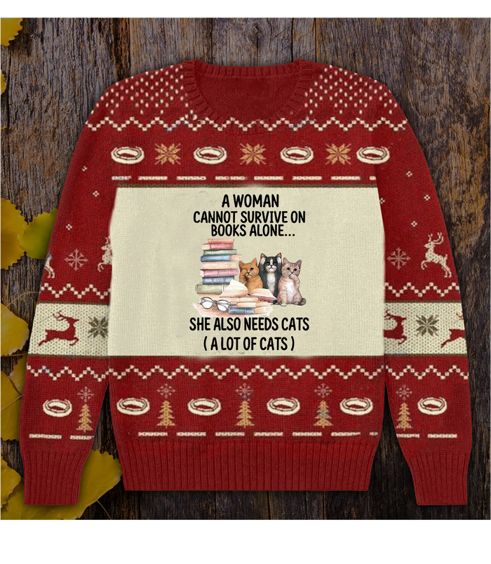 A Woman Cannot Survive On Books Alon She Also Needs Yarn Books Sweater, Christmas Ugly Sweater ,Christmas Gift,Gift Christmas 2024