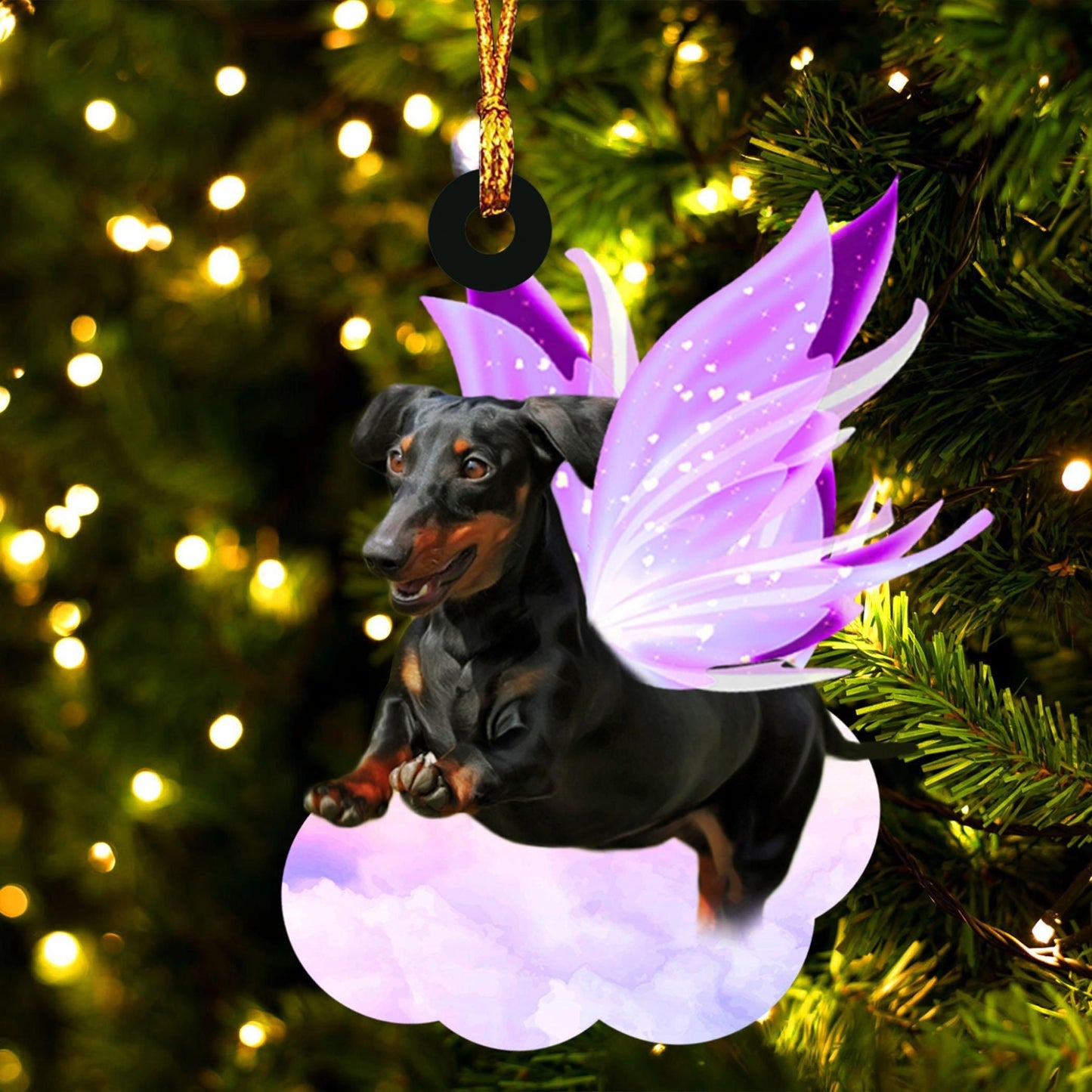 Black and Tan Dachshund and wings gift for her gift for him gift for Black and Tan Dachshund lover ornament, Christmas Ornament Gift, Christmas Gift, Christmas Decoration