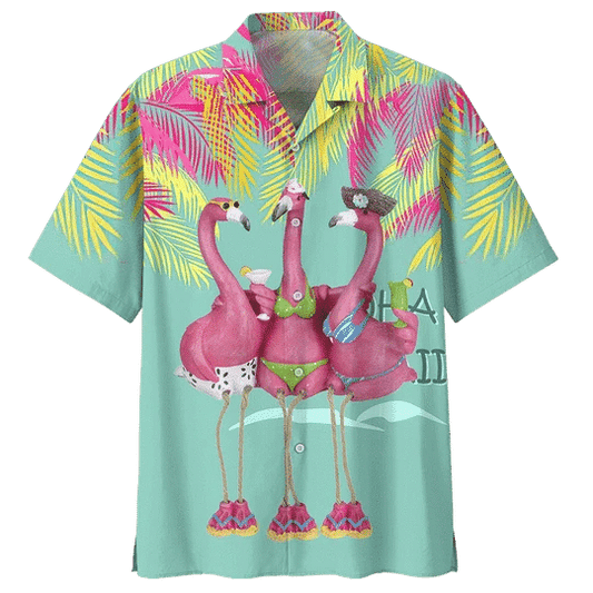 Happy Flamingo Ornamental Design Hawaiian Shirt, Hawaiian For Gift