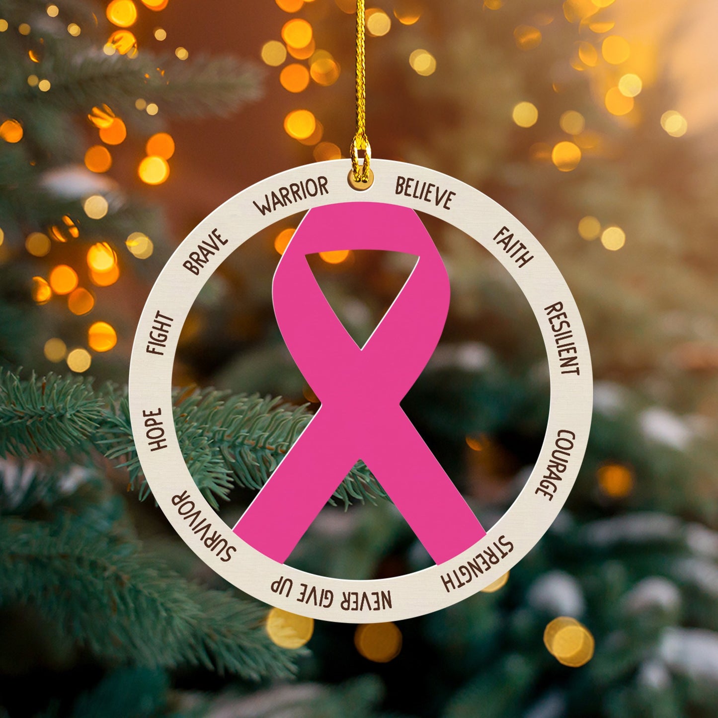 Breast Cancer Pink Ribbon Christmas Ornament, Christmas Ornament Gift, Christmas Gift, Christmas Decoration