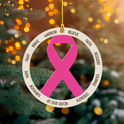 Breast Cancer Pink Ribbon Christmas Ornament, Christmas Ornament Gift, Christmas Gift, Christmas Decoration