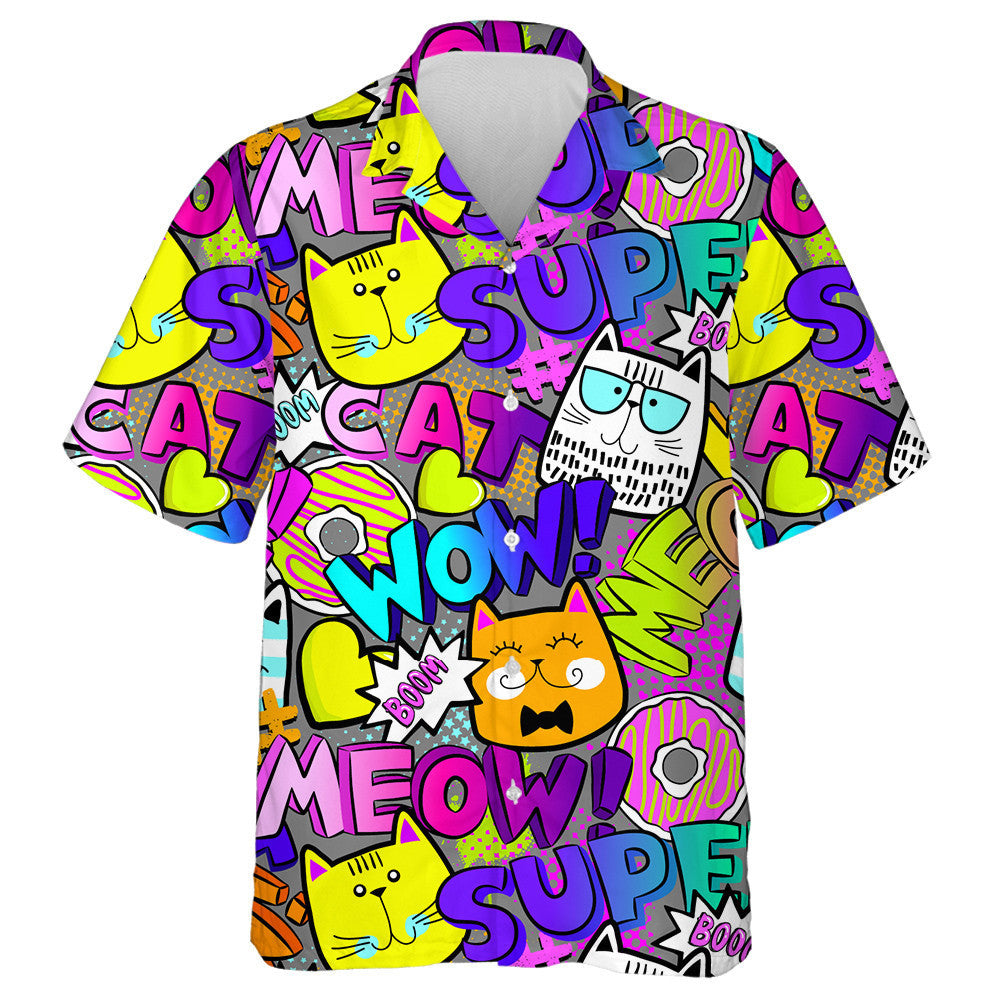 Graffiti Colorful Funny Cats In Comic Style Hawaiian Shirt, Hawaiian Shirt Gift, Christmas Gift