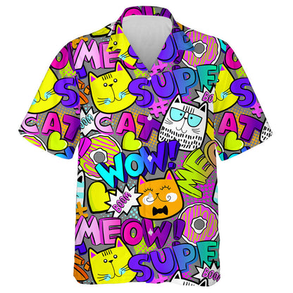 Graffiti Colorful Funny Cats In Comic Style Hawaiian Shirt, Hawaiian Shirt Gift, Christmas Gift