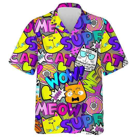 Graffiti Colorful Funny Cats In Comic Style Hawaiian Shirt, Hawaiian Shirt Gift, Christmas Gift