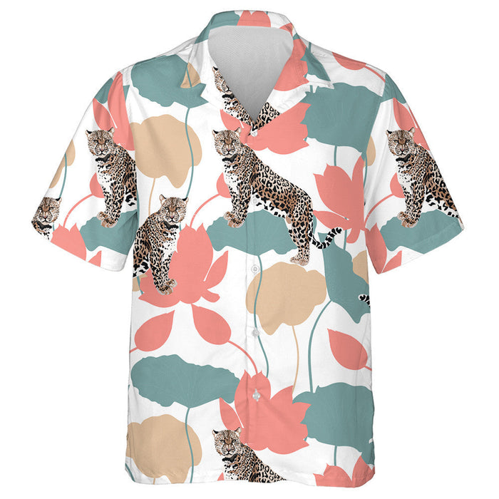 Wild Animals Leopard Flowers And Leaves Silhouette Hawaiian Shirt, Hawaiian Shirt Gift, Christmas Gift