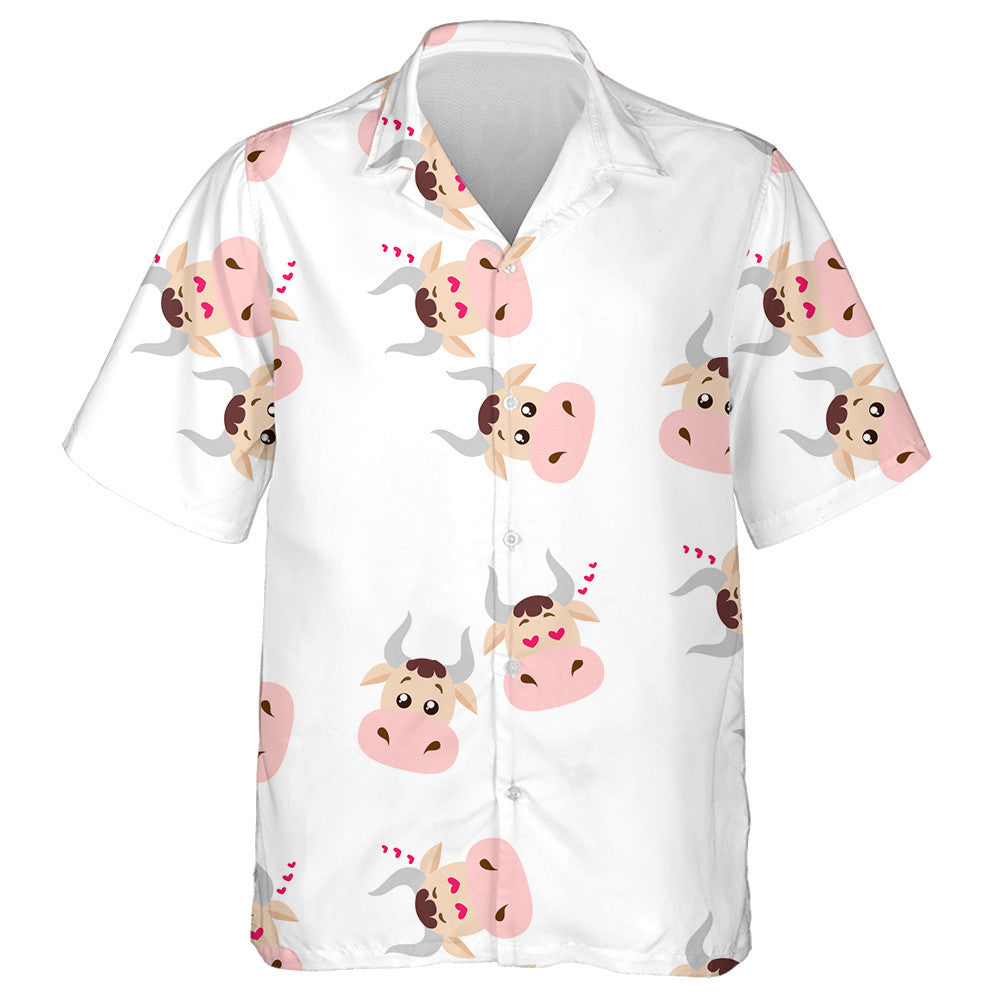 Funny Smiling Cartoon Cow Falling In Love Hawaiian Shirt, Hawaiian Shirt Gift, Christmas Gift