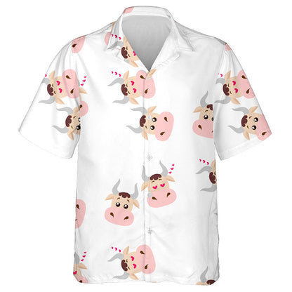 Funny Smiling Cartoon Cow Falling In Love Hawaiian Shirt, Hawaiian Shirt Gift, Christmas Gift
