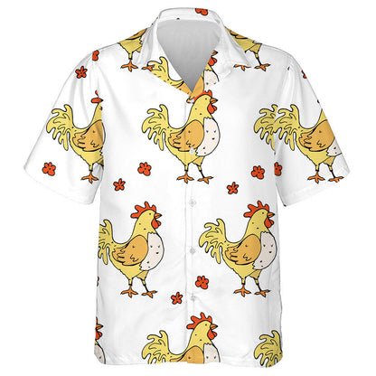 Chicken Roosters And Flowers On White Background Hawaiian Shirt, Hawaiian Shirt Gift, Christmas Gift