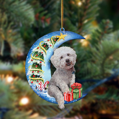 Bichon Frise Sit On The Blue Moon-Two Sided Christmas Plastic Hanging Ornament, Christmas Ornament Gift, Christmas Gift, Christmas Decoration