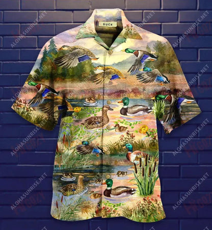 Duck In Beautiful Countryside Short Sleeve Shirt Ocean Short Sleeve Custom Hawaiian Shirts Hawaiian Shirts For Men_Hawaiian Shirt Gift, Christmas Gift
