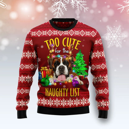 Boxer Too Cute unisex womens & mens, couples matching, friends, funny family ugly christmas holiday sweater gifts