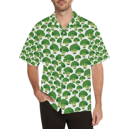 Broccoli Pattern Background Men's All Over Print Hawaiian Aloha Shirt Hawaiian Shorts Beach Short Sleeve,Hawaiian Shirt Gift, Christmas Gift