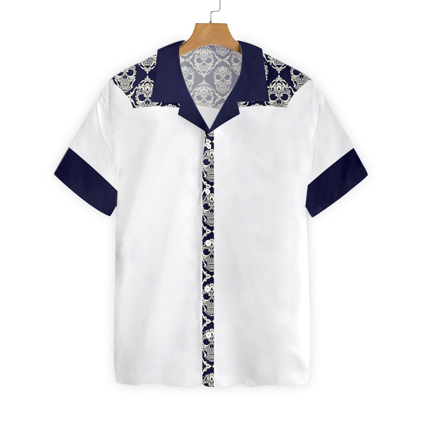 Patrún Gan uaim Cloigeann Ornáideach Dearadh Gorm Agus Bán Léine Haváís, Bronntanas Léine Haváís, Bronntanas Nollag