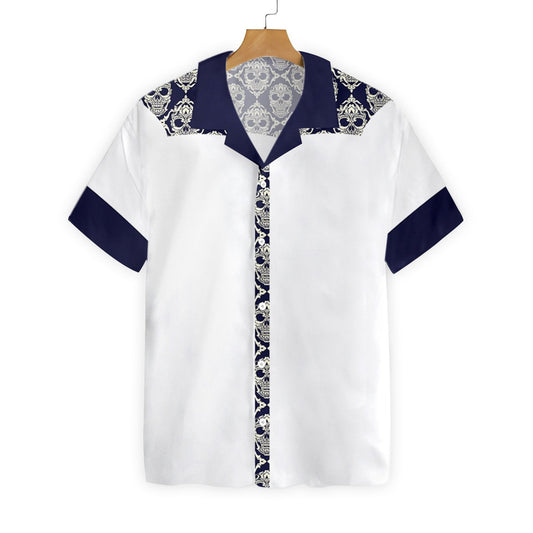 Patrún Gan uaim Cloigeann Ornáideach Dearadh Gorm Agus Bán Léine Haváís, Bronntanas Léine Haváís, Bronntanas Nollag