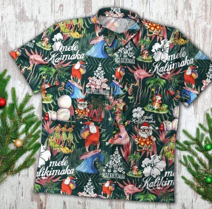 Funny Flamingo Santa Claws Surfing Christmas Themed Hawaiian Shirt, Hawaiian Shirt Gift, Christmas Gift