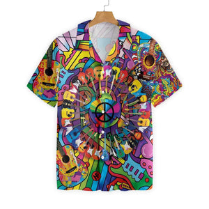 Colorful Hippie Guitars Classic Pattern Hawaiian Shirt, Hawaiian For Gift