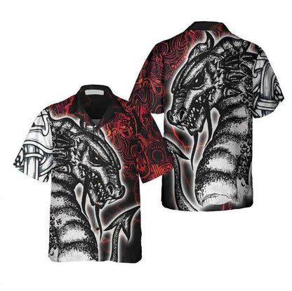Red Tattoo Dragon 3D All Over Printed Hawaiian Shirt, Hawaiian Shirt Gift, Christmas Gift
