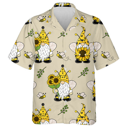 Lovely Gnomes Bees Sunflowers Cartoon Pattern Hawaiian Shirt, Hawaiian Shirt Gift, Christmas Gift