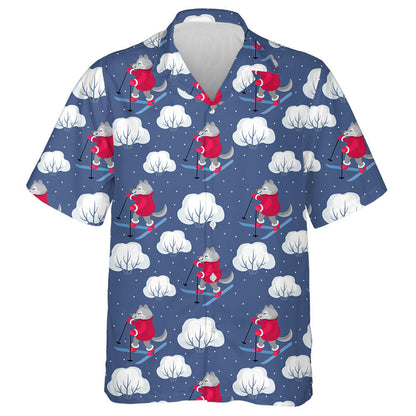 Funny Forest Wolf Animals And Winter Landscape Hawaiian Shirt, Hawaiian Shirt Gift, Christmas Gift