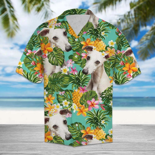 Tropical Pineapple Whippet Dog Pattern Hawaiian Shirt,Hawaiian Shirt Gift, Christmas Gift