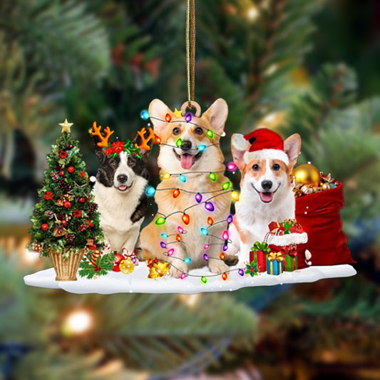 Corgi-Christmas Dog Friends Hanging Christmas Plastic Hanging Ornament, Christmas Gift, Christmas Decoration