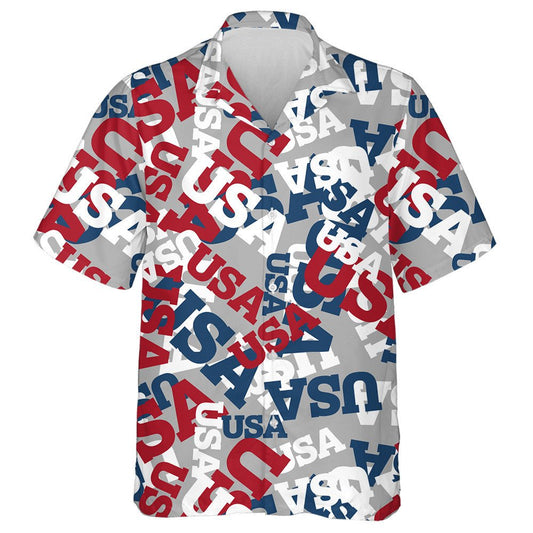Patriotic Color USA Text Gray Background Pattern Hawaiian Shirt, Hawaiian Shirt Gift, Christmas Gift