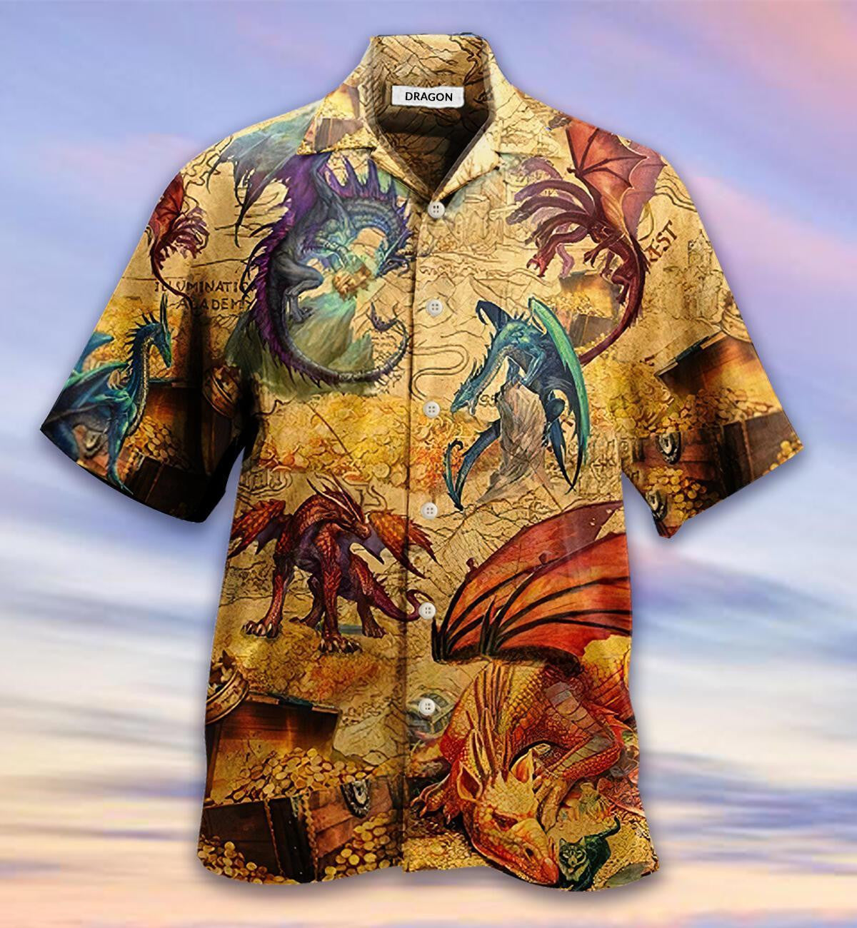 Magic Dragon And Gold Nice Ornamental Hawaiian Shirt, Hawaiian Shirt Gift, Christmas Gift