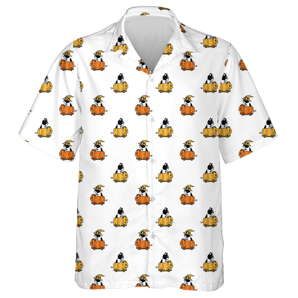 Bulldog Oíche Shamhna Pumpkin Car Riding Madrín Cailleach Léine Haváís, Bronntanas Léine Haváís, Bronntanas Nollag