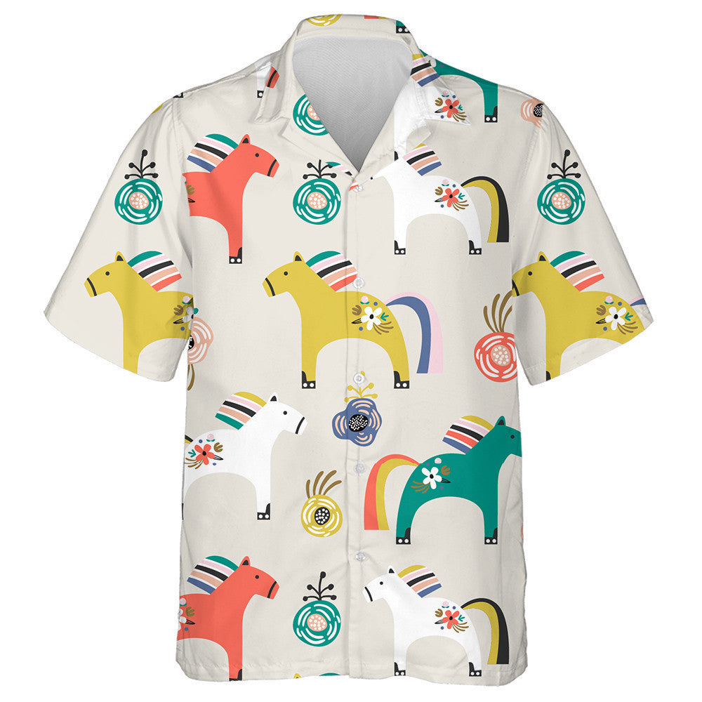 Colourful Cartoon Decorative Wooden Toy Horse Hawaiian Shirt, Hawaiian Shirt Gift, Christmas Gift