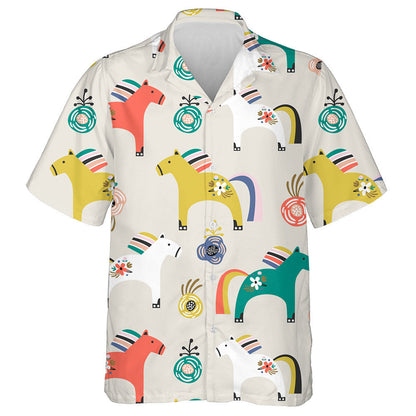 Colourful Cartoon Decorative Wooden Toy Horse Hawaiian Shirt, Hawaiian Shirt Gift, Christmas Gift