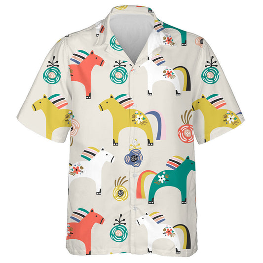 Colourful Cartoon Decorative Wooden Toy Horse Hawaiian Shirt, Hawaiian Shirt Gift, Christmas Gift